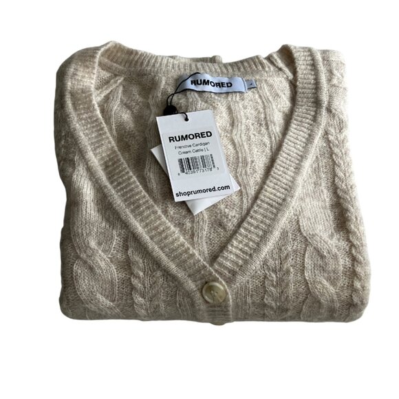 RUMORED Frenchie Cardigan Cream Cable size L Large Oversized - Picture 11 of 12
